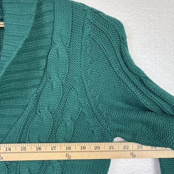 St. Johns Bay Cable Knit Sweater Womens Sz L Green Button up Cardigan Preppy Mom - Picture 6 of 11